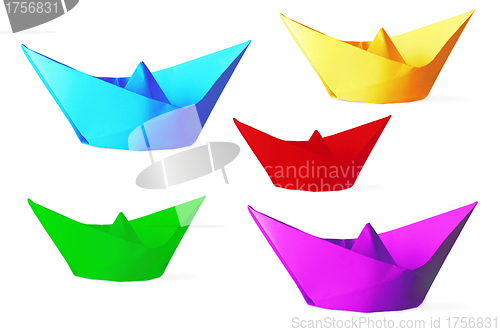 Image of Colorful paper ships isolated on a white background