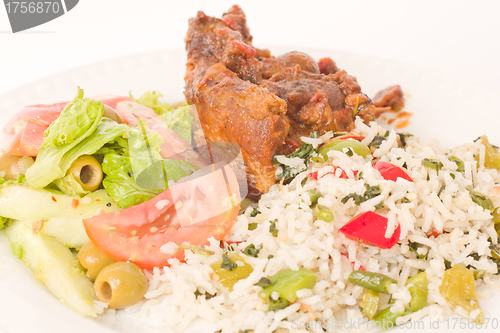 Image of Roast lamb with rice and salad