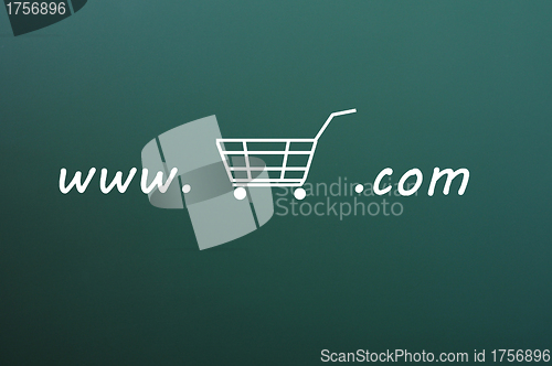 Image of On-line shopping website on a green chalkboard