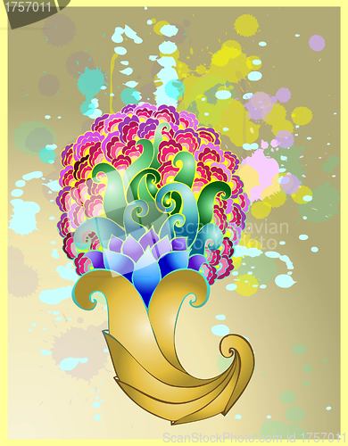 Image of Golden horn of plenty with floral patterns.