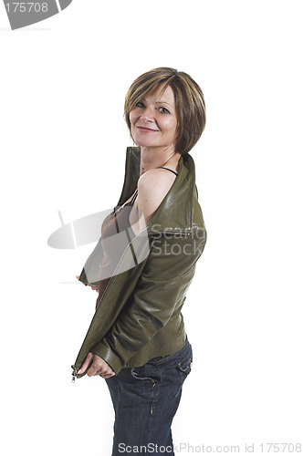 Image of woman taking off jacket