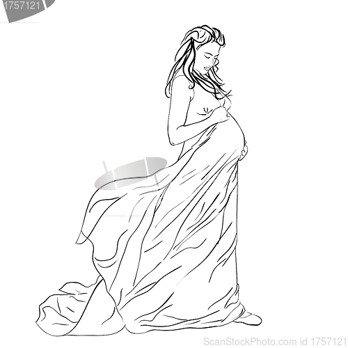 Image of The beautiful pregnant woman in a long dress