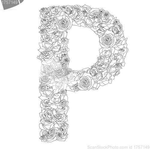 Image of Flower alphabet of red roses, characters P