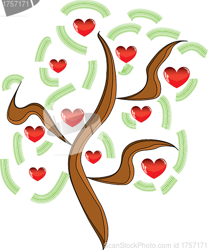 Image of Vector apple tree with red fruits in the form of heart 