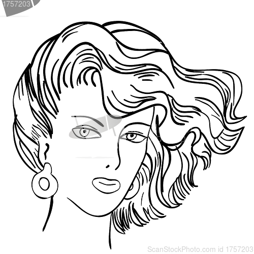 Image of Hand-drawn fashion model. Vector illustration. Woman's face