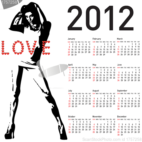 Image of 2012 calendar with fashion girl