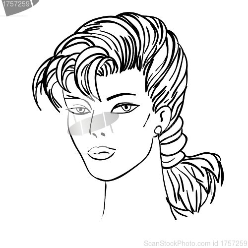 Image of Hand-drawn fashion model. Vector illustration. Woman's face