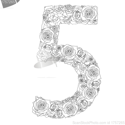 Image of Flower alphabet of red roses, characters 5