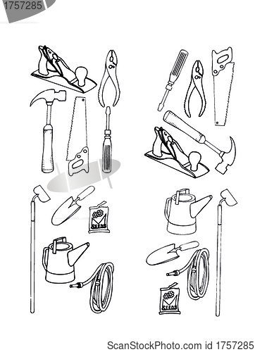 Image of Collection vector of contours of various tools