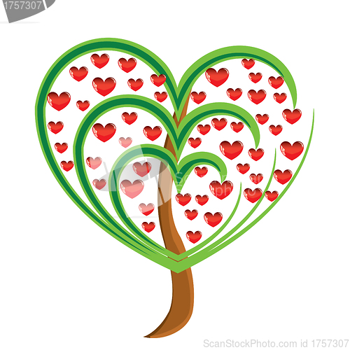 Image of Vector apple tree with red fruits in the form of heart 