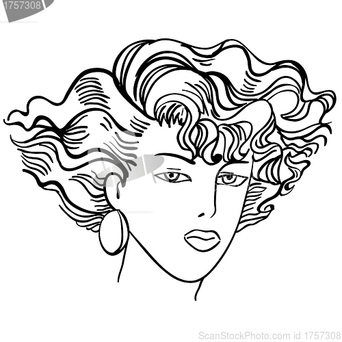 Image of Hand-drawn fashion model. Vector illustration. Woman's face