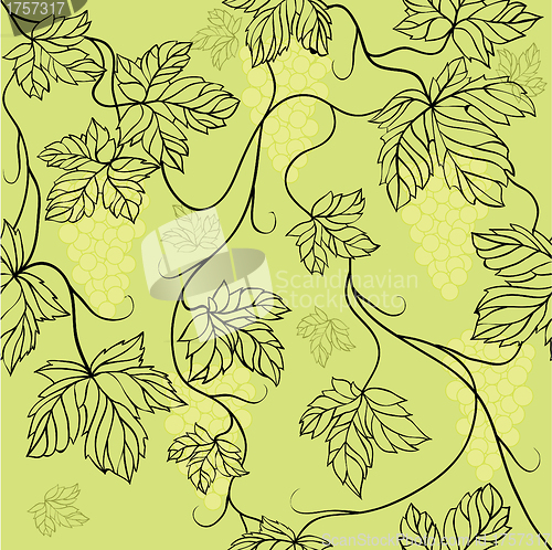 Image of Seamless Wallpaper with floral ornament with leafs and grapes 