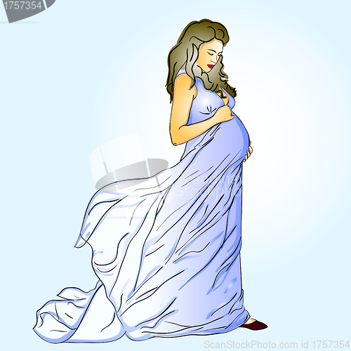 Image of The beautiful pregnant woman in a long dress