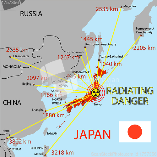 Image of Japan map with danger on an atomic power station