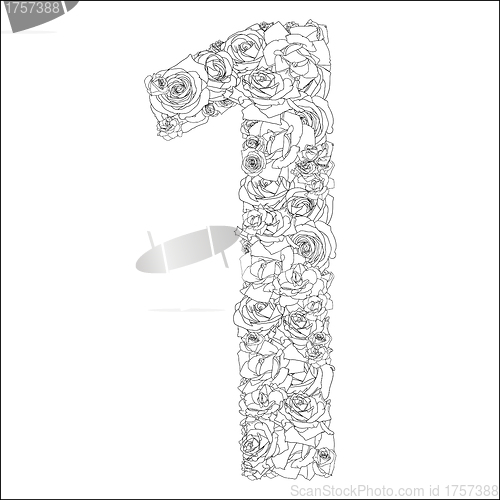 Image of Flower alphabet of red roses, characters 1