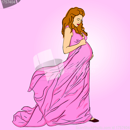 Image of The beautiful pregnant woman in a long dress
