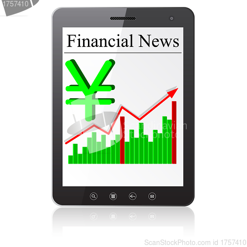 Image of Financial News yena on Tablet PC. Isolated on white.