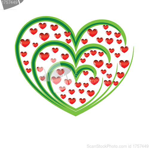 Image of Vector apple tree with red fruits in the form of heart 