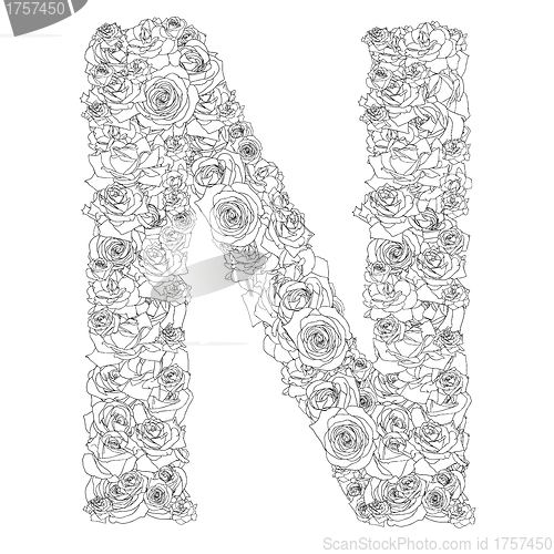 Image of Flower alphabet of red roses, characters N