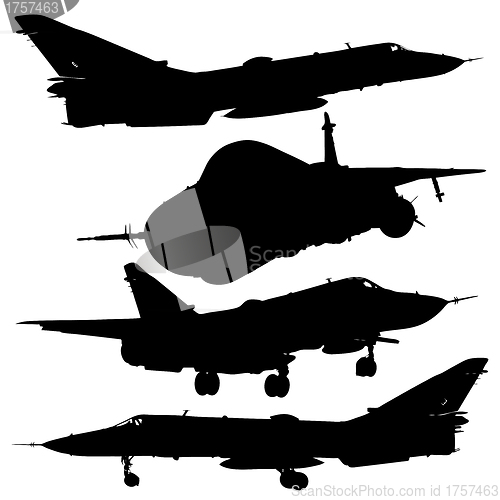 Image of military combat airplane silhouettes set