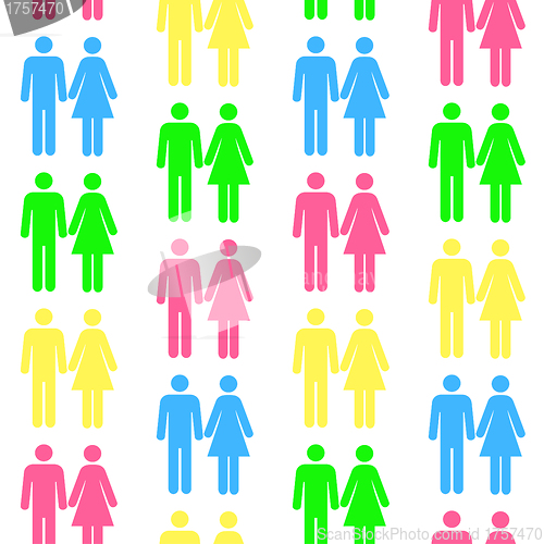 Image of Seamless pattern with silhouettes of the person of different col