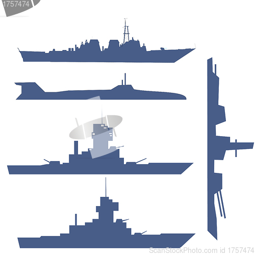 Image of illustration with four ship silhouette collection