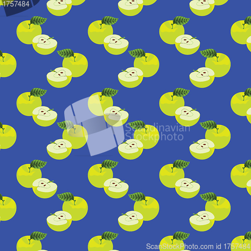 Image of Seamless pattern with apples on the green background.