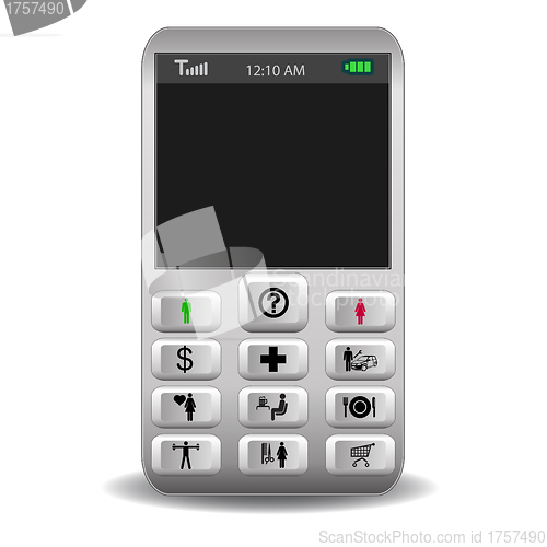 Image of mobile phone with icons on the buttons call