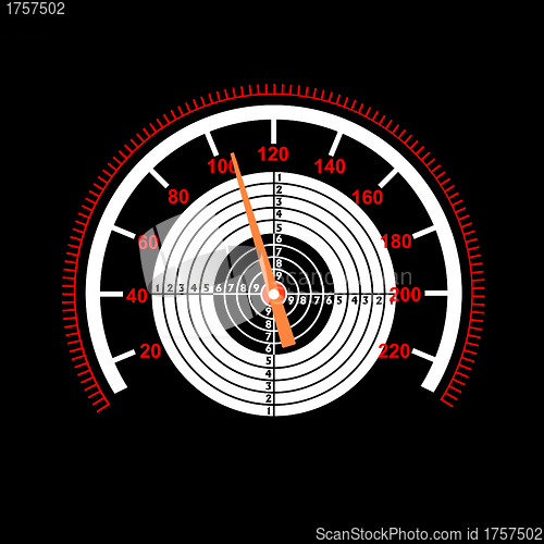 Image of Car speedometer with a target in the middle.