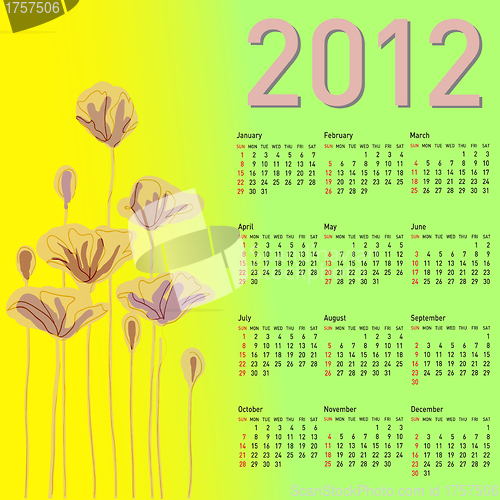 Image of Stylish calendar with flowers for 2012. 