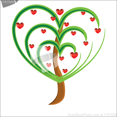 Image of Vector apple tree with red fruits in the form of heart 
