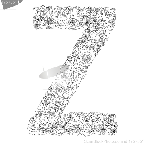 Image of Flower alphabet of red roses, characters Z