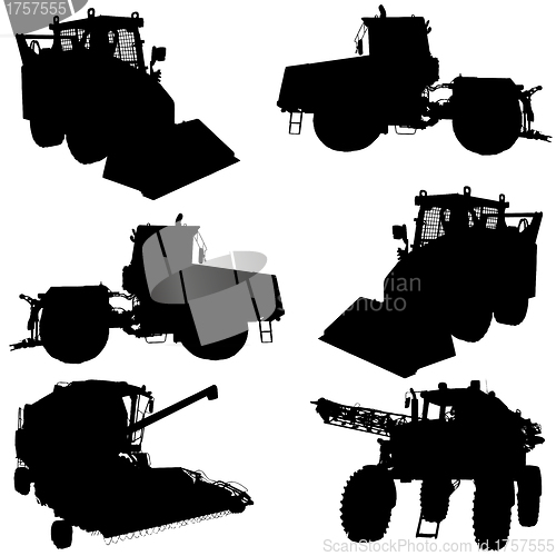 Image of Agricultural vehicles silhouettes set. 