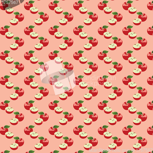 Image of Seamless pattern with apples on the green background