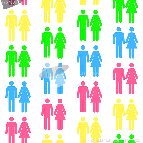 Image of Seamless pattern with silhouettes of the person of different col