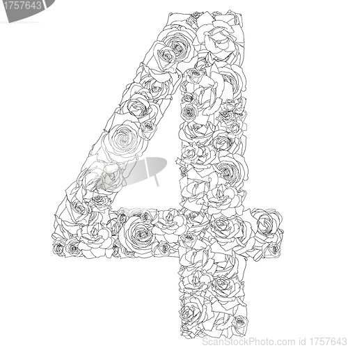 Image of Flower alphabet of red roses, characters 4
