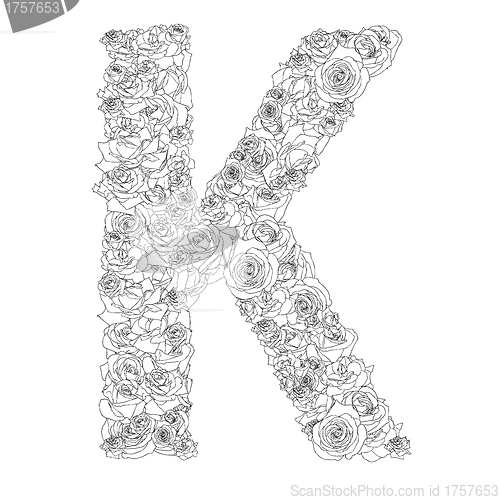 Image of Flower alphabet of red roses, characters K
