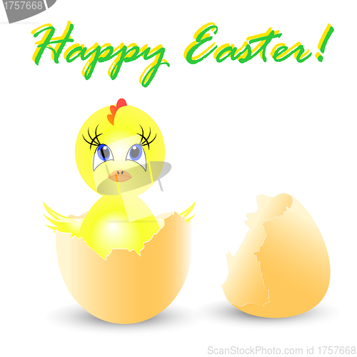 Image of easter holiday illustration with chicken Sits in egg