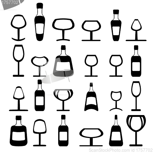 Image of Wine Beer Glass Cup and bottle