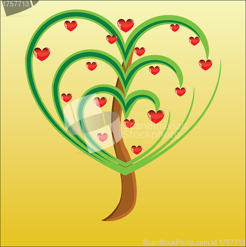 Image of Vector apple tree with red fruits in the form of heart