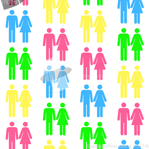 Image of Seamless pattern with silhouettes of the person of different col