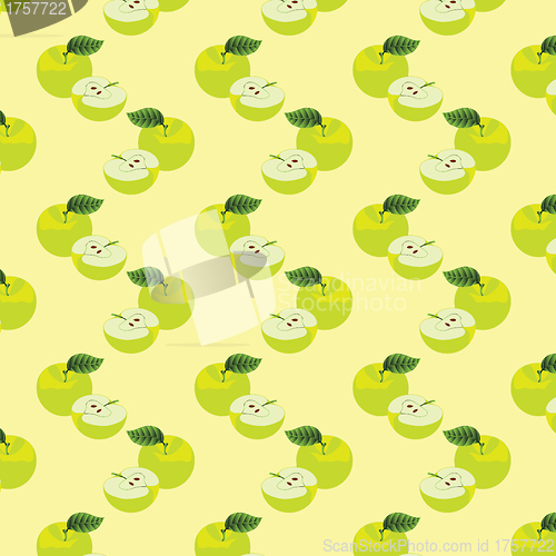 Image of Seamless pattern with apples on the green background.
