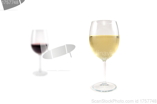 Image of Glass of red and white wine on a white background