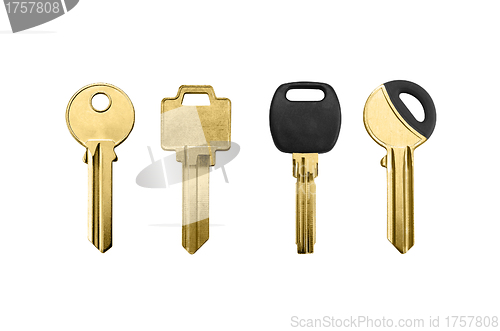 Image of golden keys on white background