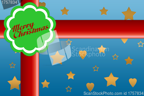 Image of A ribbon and bow on a blue background, christmas present