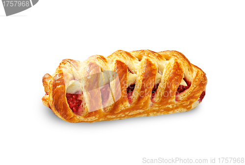 Image of An apple strudel on a white background