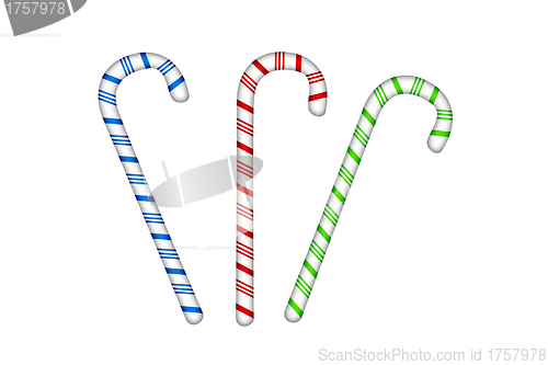 Image of three colored candy cane isolated