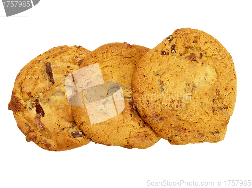 Image of Trio Of Chocolate Chip Cookies Isolated On White Background