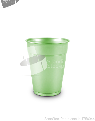 Image of green plastic glass on a white background