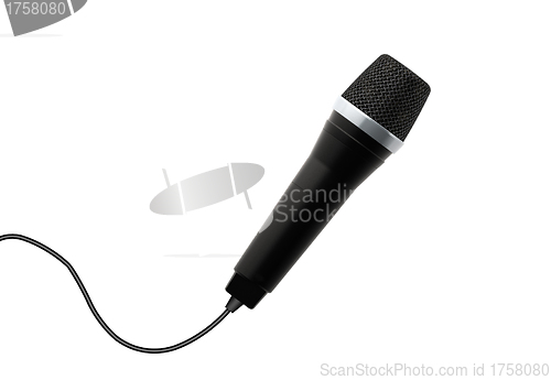 Image of black microphone with black wire isolated on white